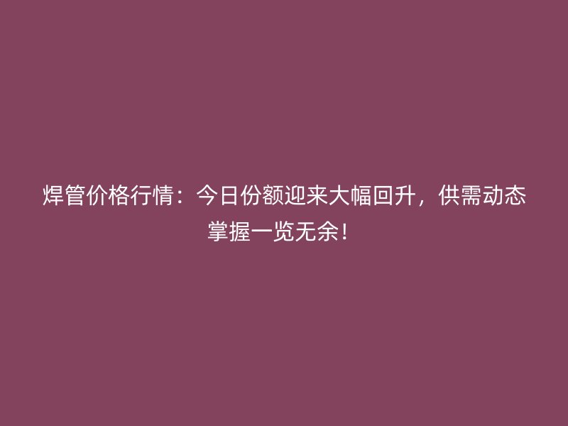 焊管價格行情：今日份額迎來大幅回升，供需動態掌握一覽無余！