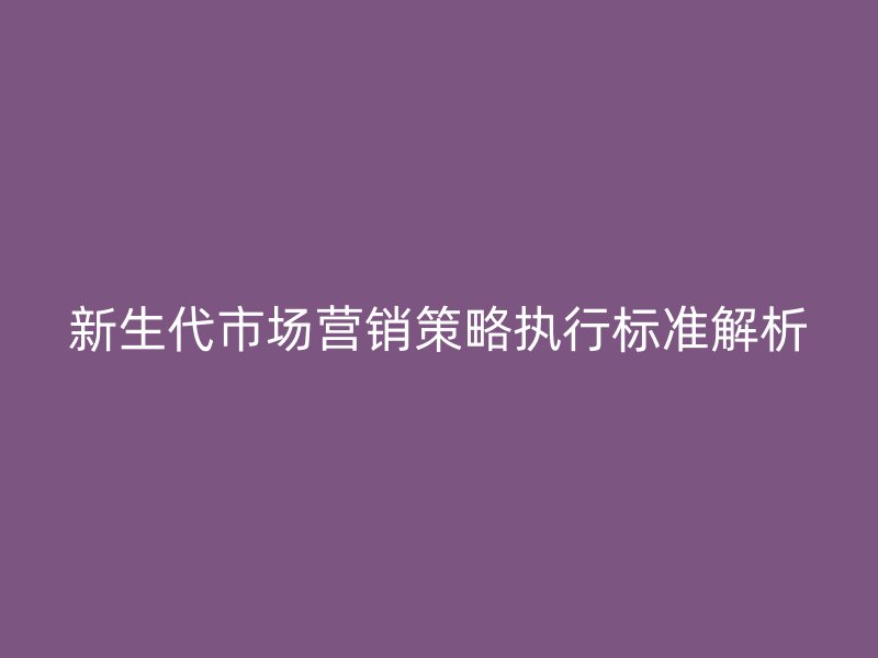新生代市場營銷策略執行標準解析
